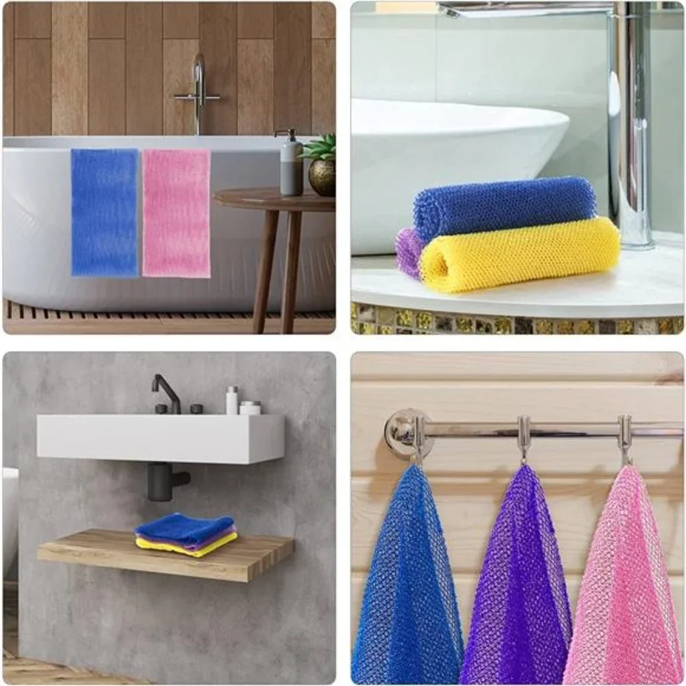 3 Pieces African Net Sponge Long Net Bath Sponge Exfoliating Shower Body Scrub